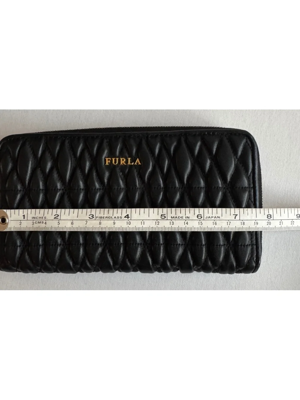 Furla Black Quilted Leather Continental Zip Around Wallet Gold Hardware Italy